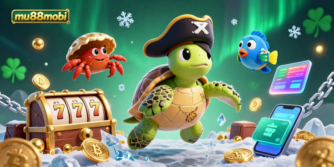 Spin the reels with mu88mobi, featuring vibrant cartoon characters and crypto elements in a dynamic casino scene.