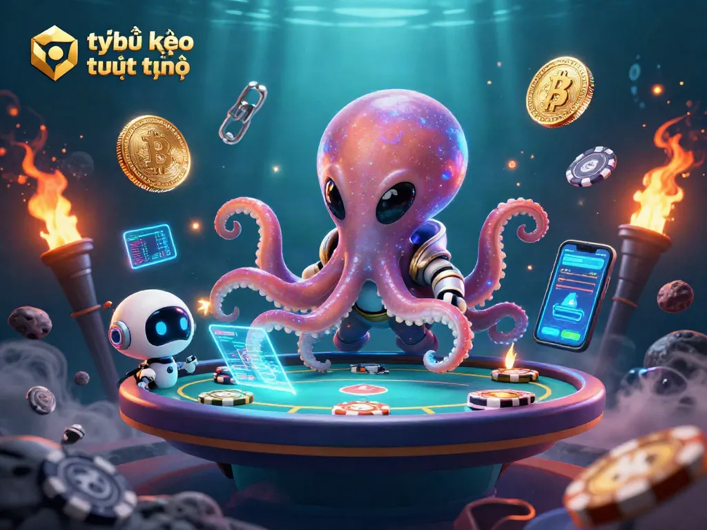 Bet on tỷ lệ kèo trực tuyến with an exciting alien poker game featuring vibrant holograms and crypto elements.