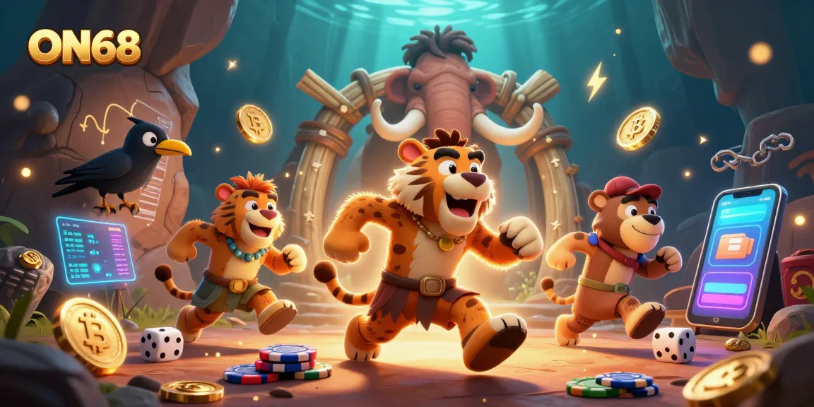 Experience thrilling gameplay at ON68 with 3D characters in a vibrant casino setting.