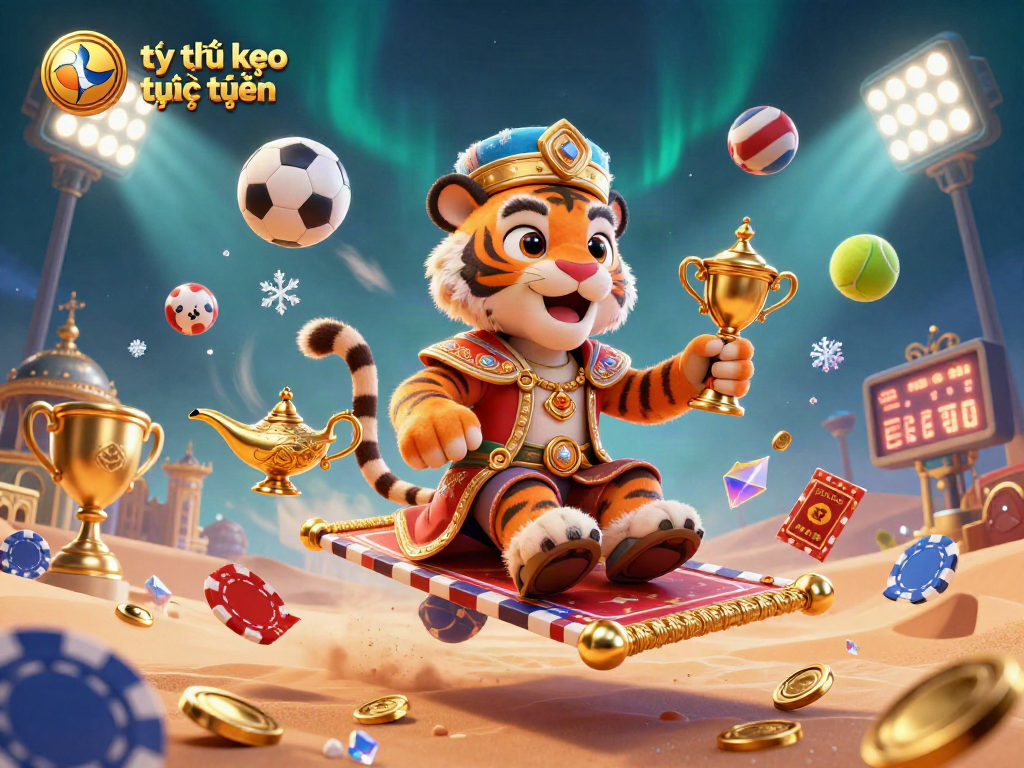 Experience the excitement of tỷ lệ kèo trực tuyến with dynamic sports betting elements in an enchanting scene.