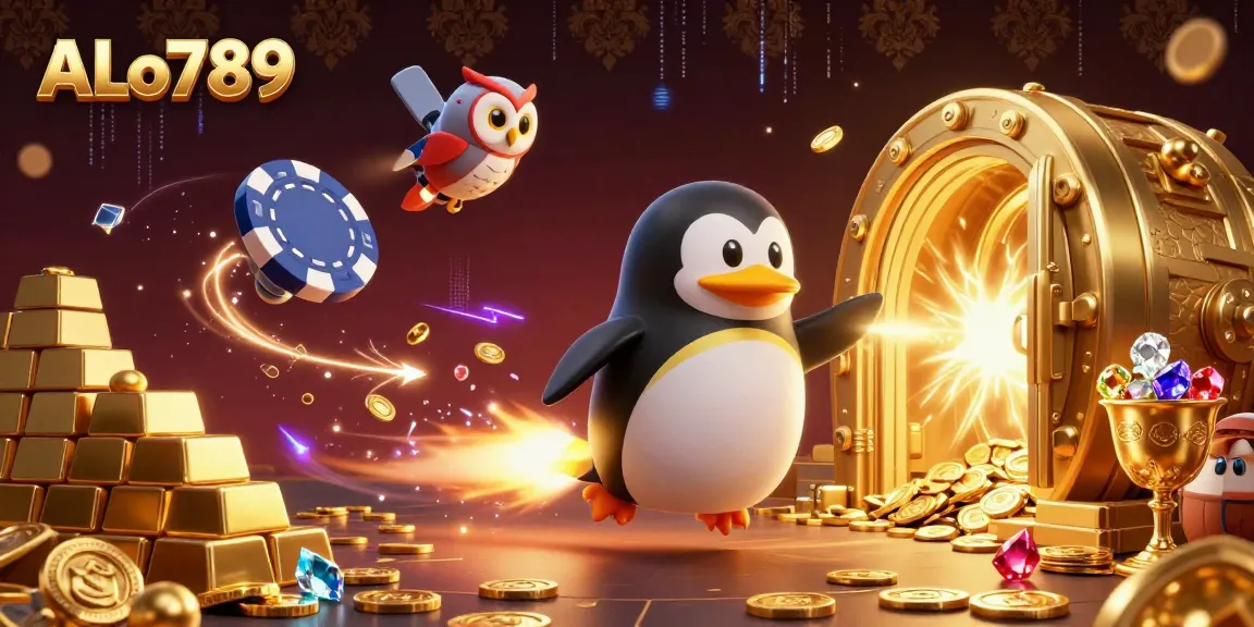 Join the ALo789 adventure as a golden penguin captures the excitement of the casino universe!
