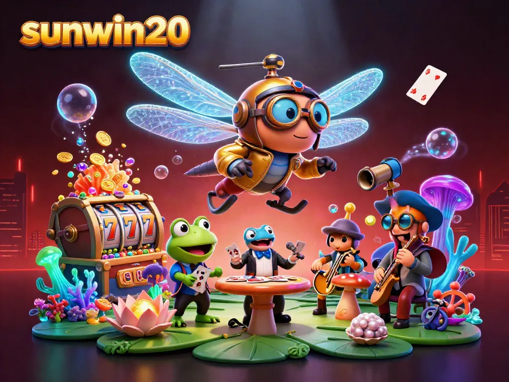 sunwin20 showcases a vibrant underwater casino scene with dynamic characters and exciting gaming elements