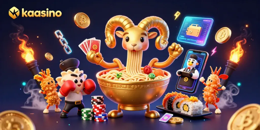 Kaasino offers dynamic gaming with a giant ramen bowl dealer and crypto elements in the vibrant casino scene.