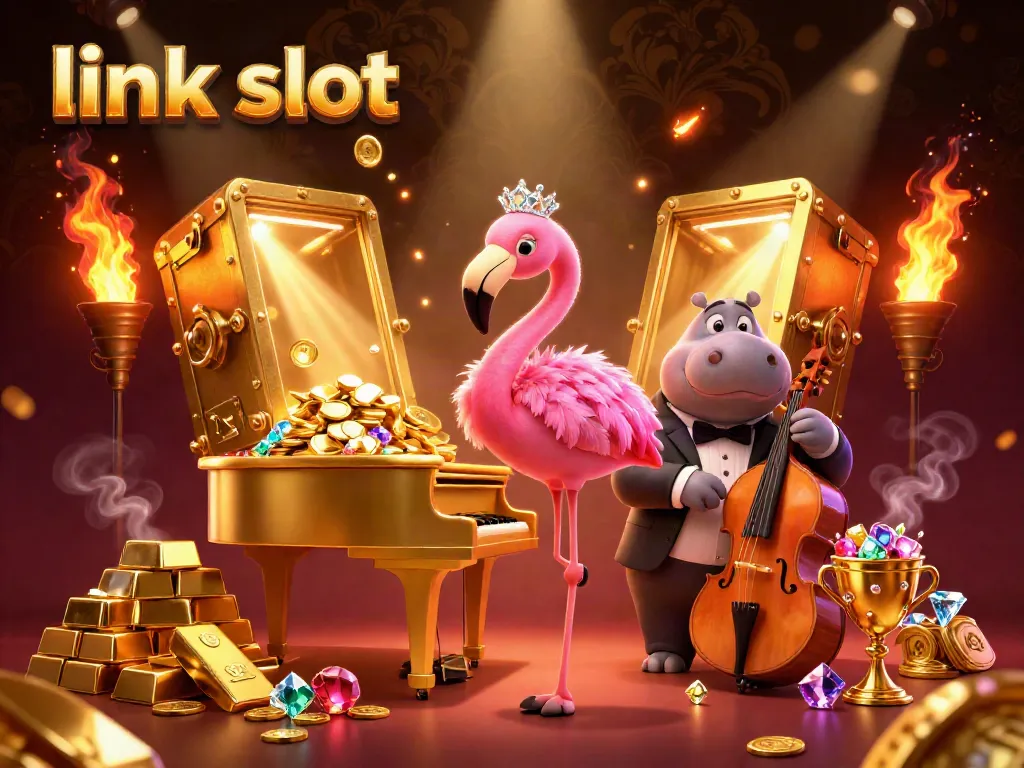 Experience the thrill with link slot as a flamingo singer and hippo bassist perform in a casino.