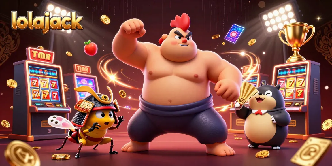 Experience the thrill of lolajack casino with a dynamic scene featuring characters and slot elements.