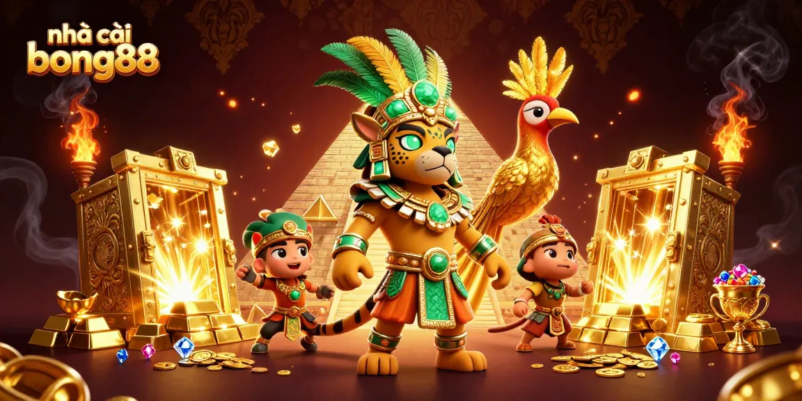 Engage with nhà cái bong88 in a vibrant 3D casino illustration filled with treasures and dynamic elements.